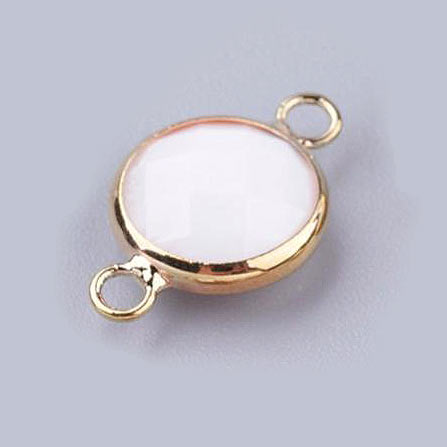 Glass charm, gilded, round, cloudy white, 16x11mm, 1pc.