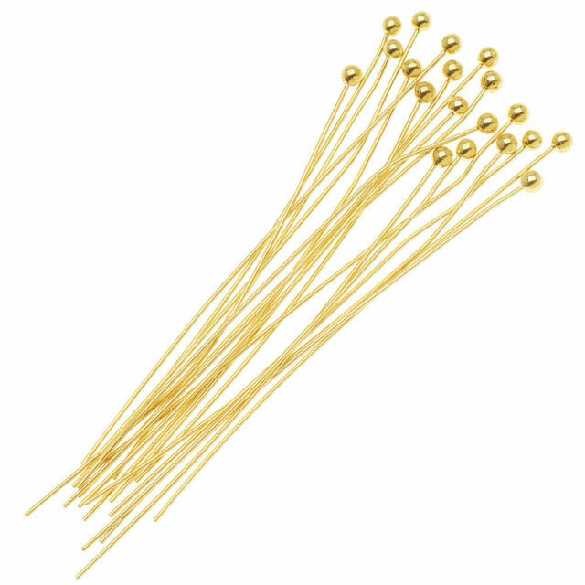 Headpin with 2mm ball, gold-plated brass, 45x0,6mm, 20pcs.