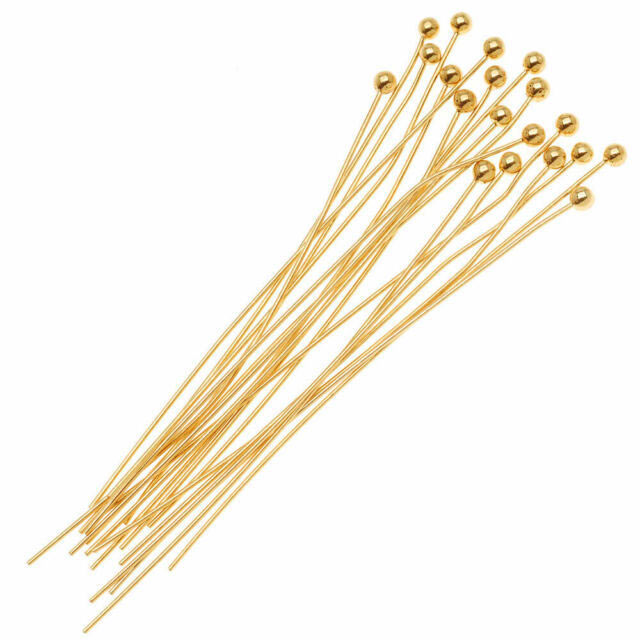 Bulk purchase, Headpin with 2mm ball, gold-plated STEEL, 50x0,6mm, 100pcs.