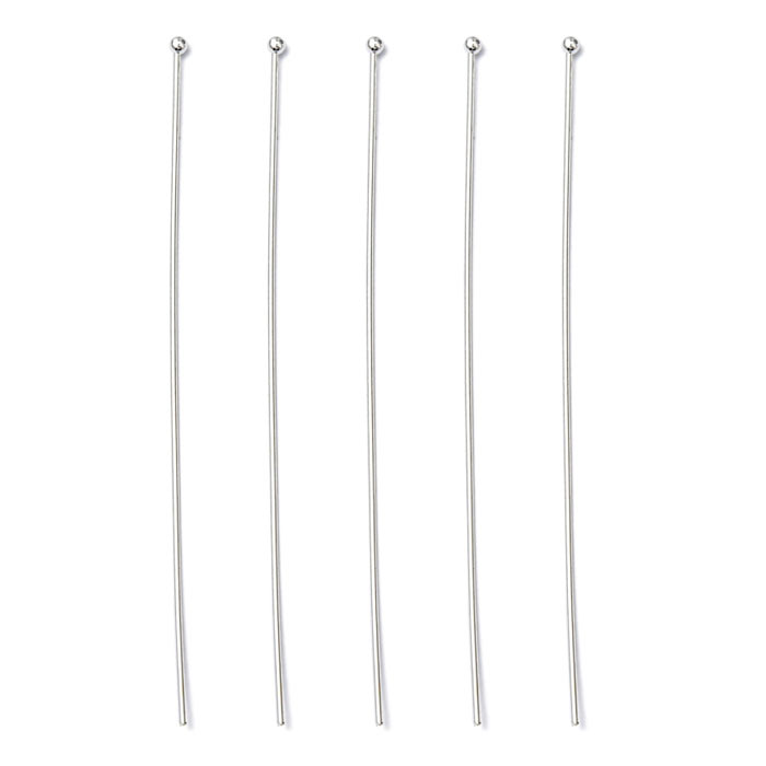 Extra long Headpin with 1.8mm ball, silver-plated brass, 70x0,7mm, 20pcs