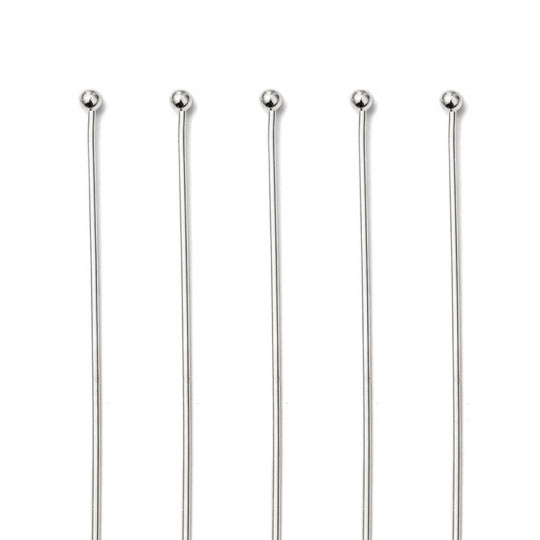 Extra long Headpin with 1.8mm ball, silver-plated brass, 70x0,7mm, 20pcs