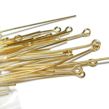 Bulk purchase, Eyepin, headpin with loop, gold-plated silver, 45x0,5mm, 100pcs.