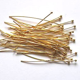 Headpin with 1.5mm ball, bulk purchase, gold-plated silver, 45x0,5mm, 100pcs