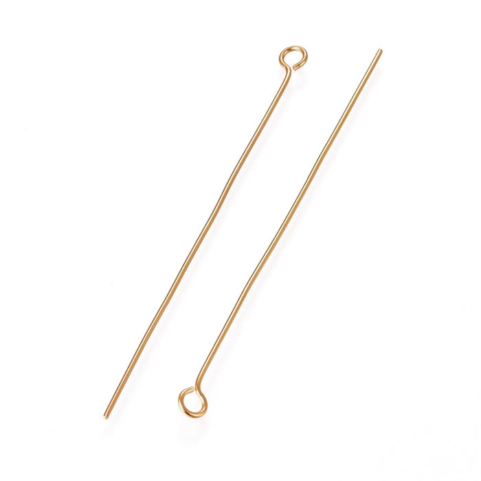 Eyepin, headpin with loop, gold-plated steel, 50x0,6mm, 20pcs.