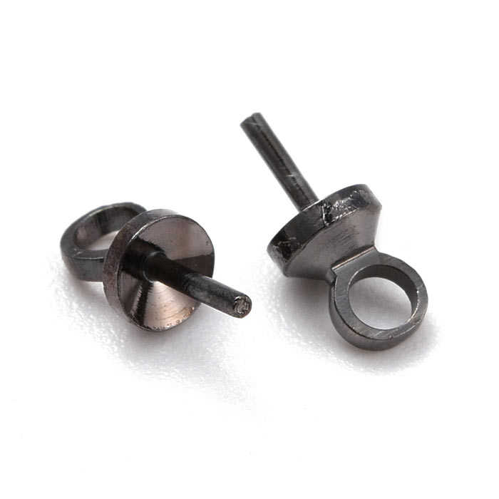 Bail, cup with peg/eye pin, black plated brass, 7x3x0,7mm, 6pcs.
