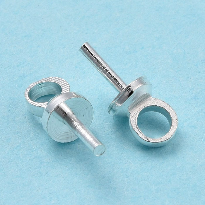Bail, cup with peg/eye pin, silver-plated, 7x3mm, 6pcs.