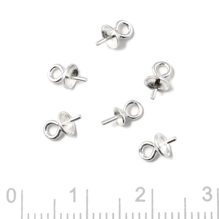 Bail, cup with peg, silver, closed eye, 0,7x4x7mm, 4pcs.