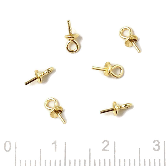 Bail, cup with peg, gold-plated silver, closed eye, thick 1mm peg, 1x4x7mm, 4pcs.