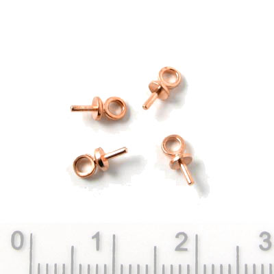 Bail, cup with peg, rose gold-plated silver, closed eye, 0,7x3x7mm, 4pcs