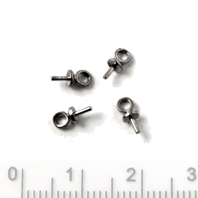 Bail, cup with peg, black silver, closed eye, 0,7x3x7mm, 4pcs