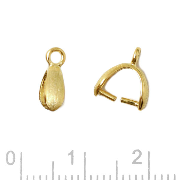 Ice-pick bail for cross drilled beads, brushed, gold-plated silver, 10x8x3 mm, 2pc