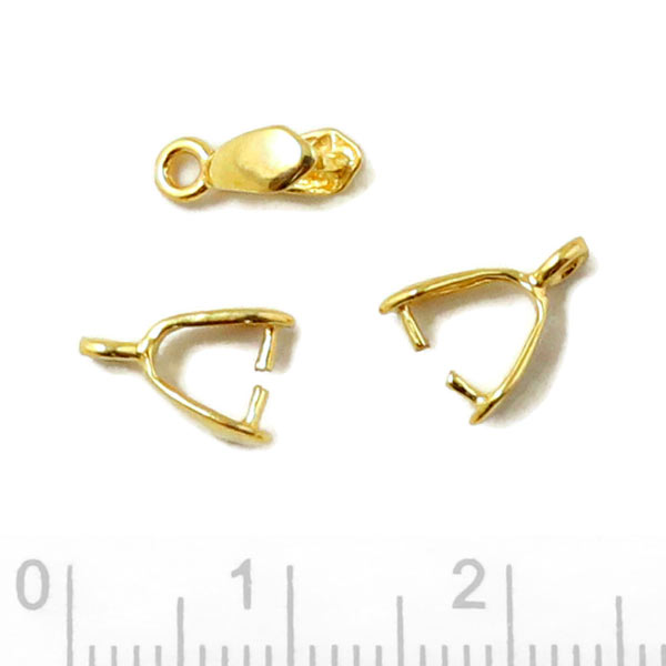 Ice-pick bail for mounting cross drilled beads, small, gold plated silver, 9x5x3 mm, 2pc