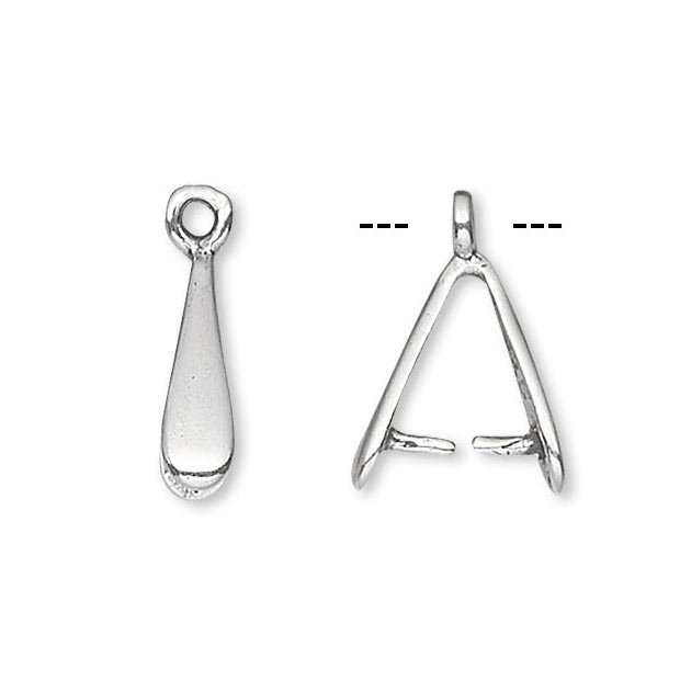 Ice-pick bail for cross drilled beads et.c., silver, front facing loop, 9x5x2 mm, 2pc