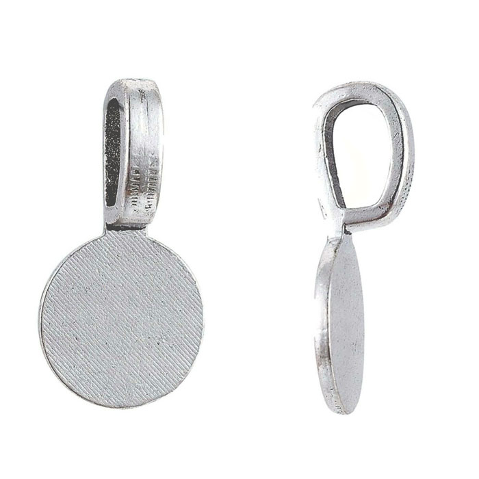 Bail, glue-on, flat base, silver-plated, 18x10mm, 2 pcs.