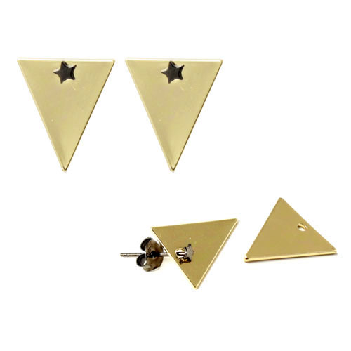Shiny triangle with hole, gilded brass, 14x12mm, 6pcs.
