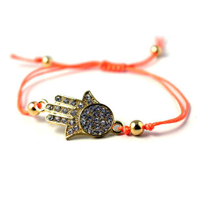 1pcs. gilded Fatimas hand-amulet with crystals and 2 eyes, curved, 31x18x3mm