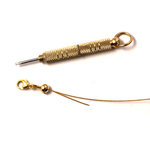 Crimp, screw-tite, round, black brass, 4mm. 6pcs.