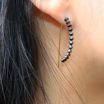 Earwires, P-shaped, open, 40x16mm, oxidised silver, 2pcs