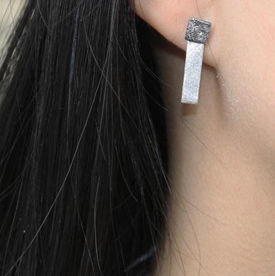 Earstuds, brushed square, gilded Sterling silver, 5.5mm, 2pcs.