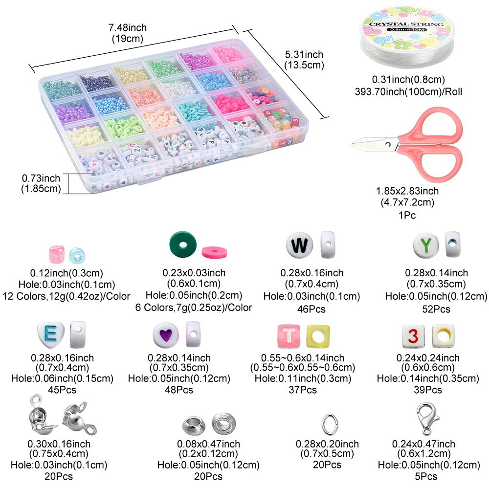 DIY Jewellery set, fimo, seed beads, acrylic beads, elastic cord, scissors and accessories in box