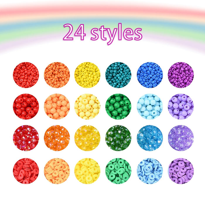Bead set with assorted seed beads, acrylic beads, Heishi fimo beads box: 19x13x2 cm