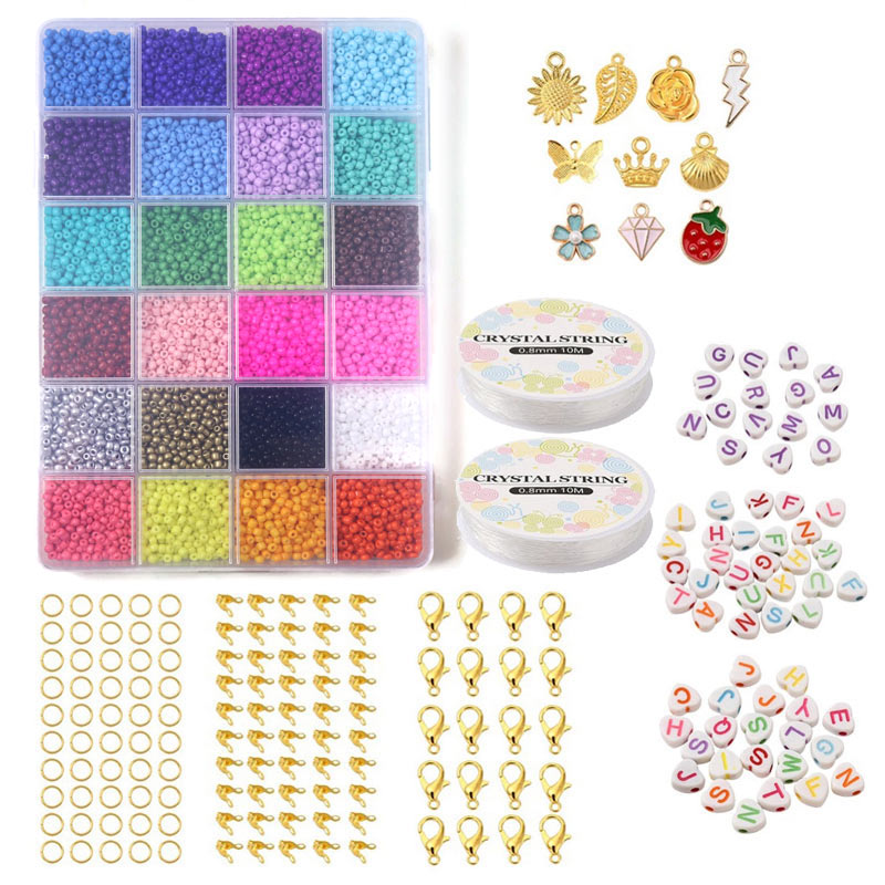 Large DIY seed bead jewellery set with accessories, 3 mm, #8, 24 colours, 5000 beads, 1 pc