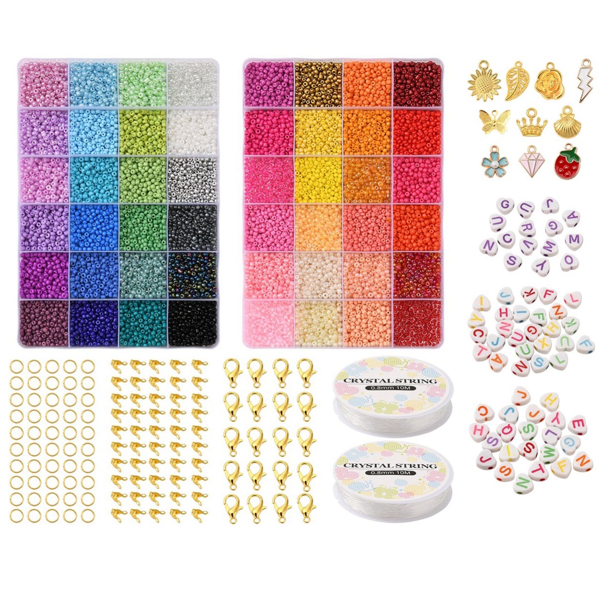 Large DIY seed bead jewellery set with accessories, 3 mm, #8, 42 colours, 10500 beads, 1 pc