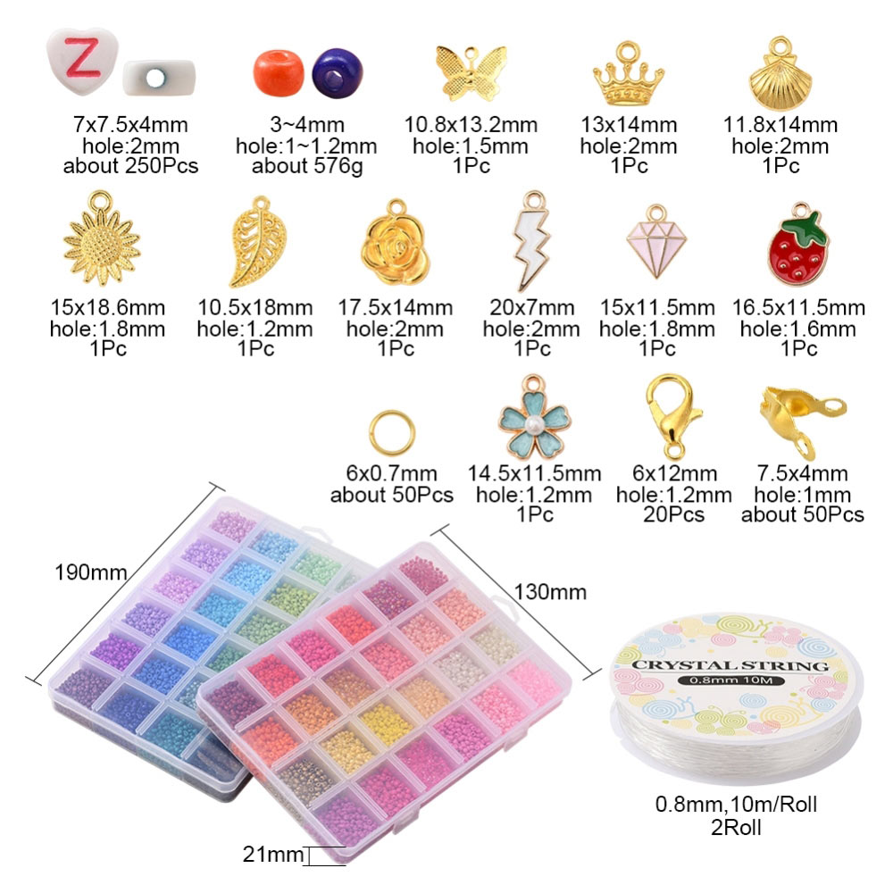 Large DIY seed bead jewellery set with accessories, 3 mm, #8, 42 colours, 10500 beads, 1 pc