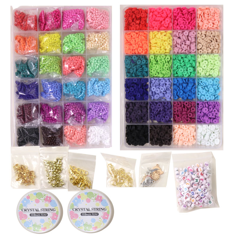 Large DIY seed bead and heishi fimo set with accessories, 42 colours, 7500 beads, 1 set