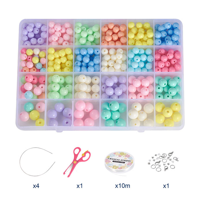 DIY Jewellery set for children, rubber band, locks, scissors, hair bands, acrylic beads in box