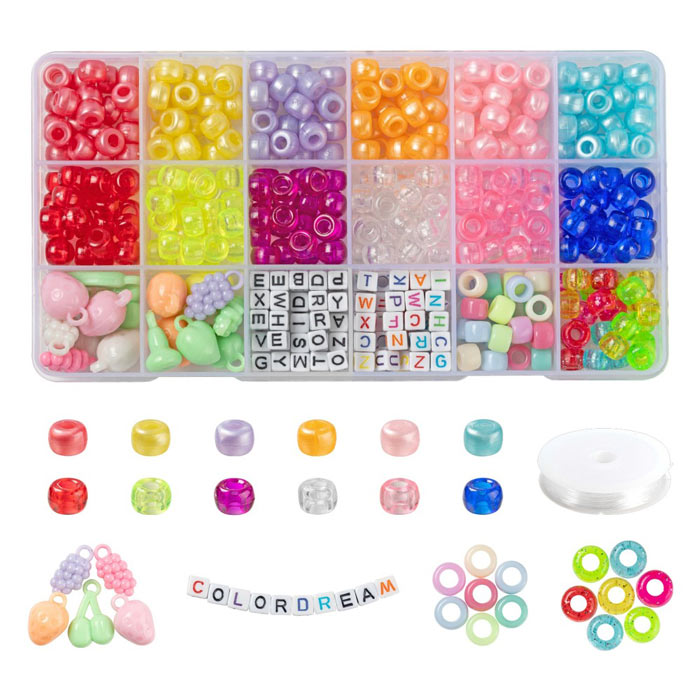 Jewellery set, 18-room box, mix acrylic beads and alphabet beads, with rubber band, 1 box