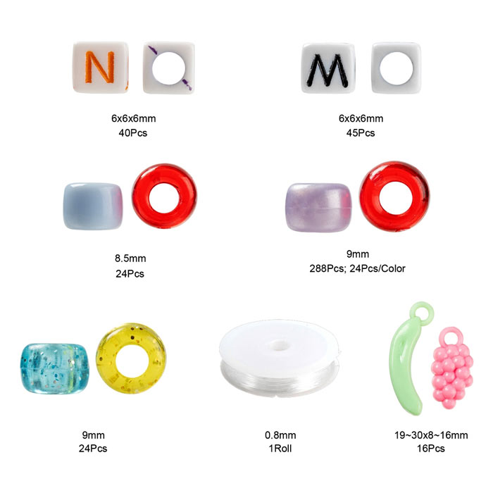 Jewellery set, 18-room box, mix acrylic beads and alphabet beads, with rubber band, 1 box