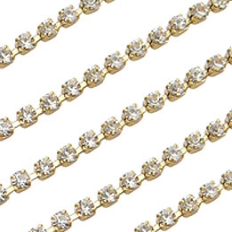 Cupchain, clear rhinestones, gilded brass, width 2mm, 50cm.