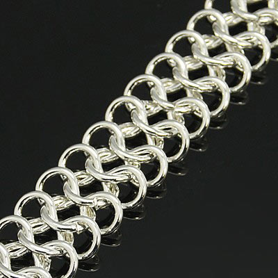 Armour chain, 3-row, silver-plated brass, 12x6x1mm, 50cm