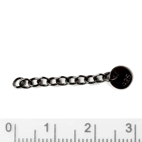 Jewelry chain extender with 6mm coin, black silver, 3 cm, 1pc