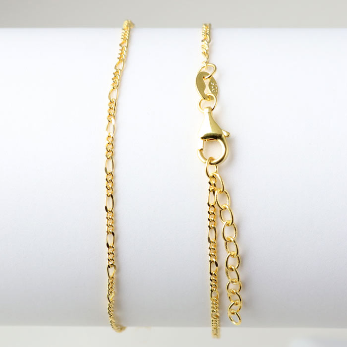 Bracelet, Figaro cable chain with facets, gilded silver, wire 0.4mm, adjustable length 18-21cm