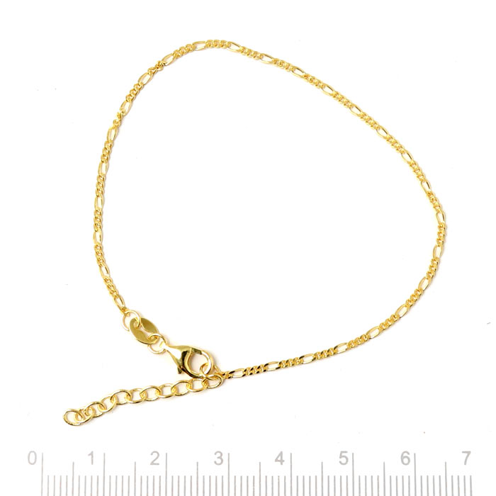 Bracelet, Figaro cable chain with facets, gilded silver, wire 0.4mm, adjustable length 18-21cm