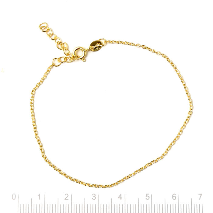Bracelet, Cable chain, AR35, gold-plated silver, wire 0.35mm, adjustable length 18-21cm