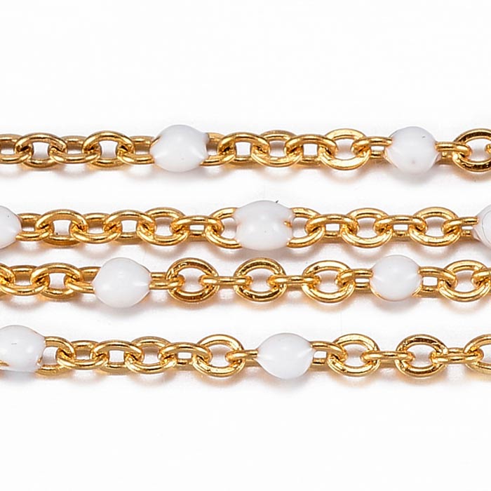 Anchor chain, gold plated steel, flat wire with white enamel, 2x1,5 mm, 50 cm