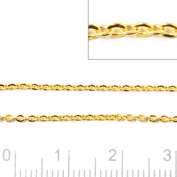Cable chain, bulk purchase, gold-plated brass, flat wire, chain link 2x1.5mm, 4 m