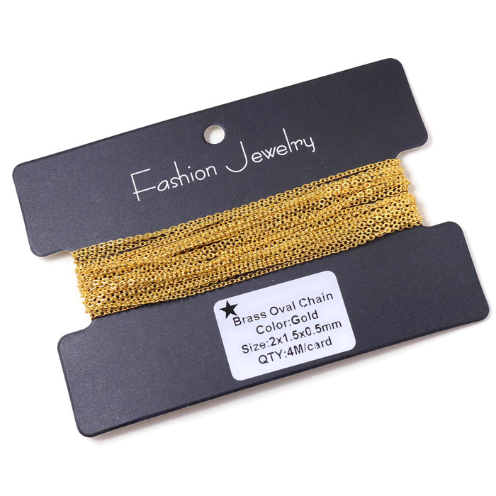 Cable chain, bulk purchase, gold-plated brass, flat wire, chain link 2x1.5mm, 4 m
