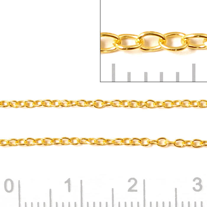 Cable chain, open, gold-plated sterling silver, wire 0.3mm, link width 1.45mm, 50cm