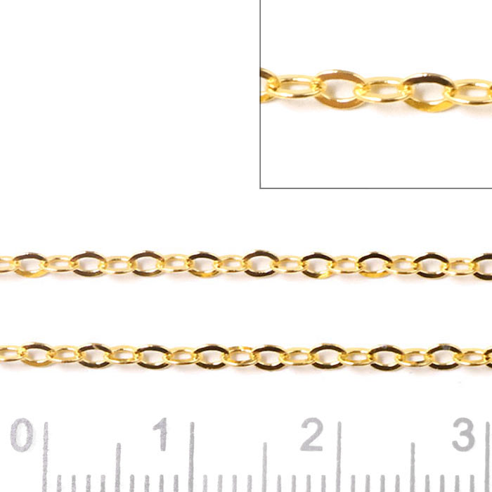 Cable chain, facet, gold-plated steel, flat wire 1,2x0,5mm, width 2.5mm, 50cm