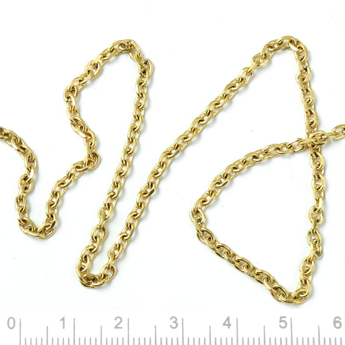 Cable chain, faceted, gold plated stainless steel, link measures 3.8x3x0.8mm, 1 m