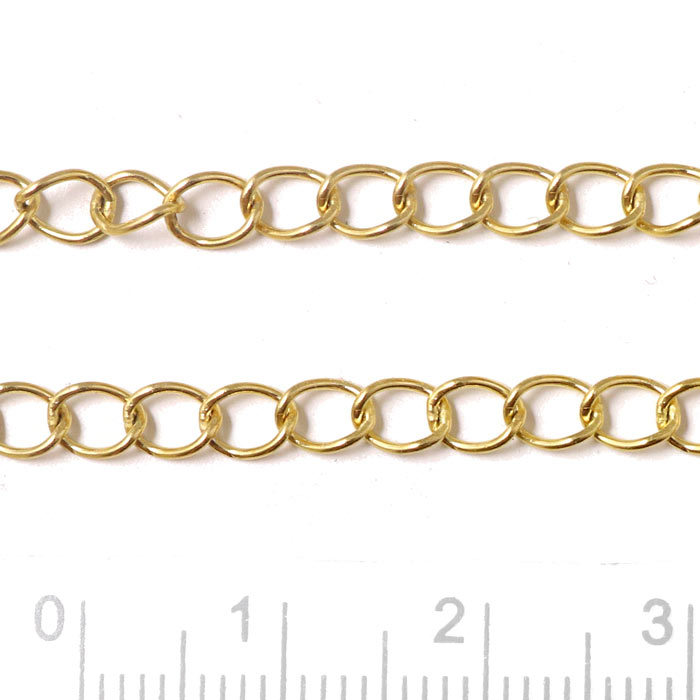 Cable chain, lightly twisted, gold plated steel, link measures 5x4x0.6mm, 1 m