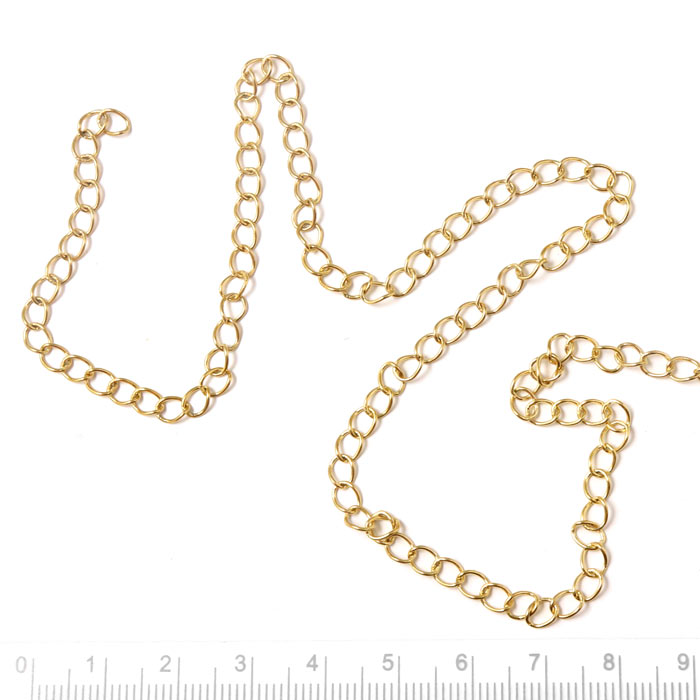 Cable chain, lightly twisted, gold plated steel, link measures 5x4x0.6mm, 1 m
