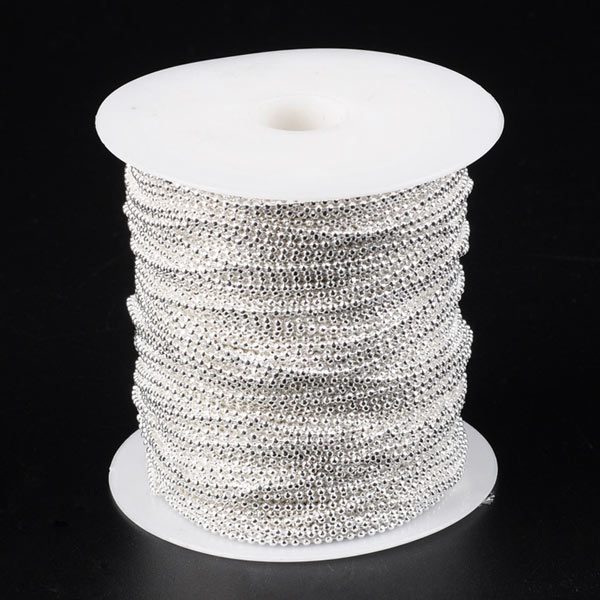 Ball chain, full spool, facetted, silver plated brass, 1.5mm, 90m, fasteners included