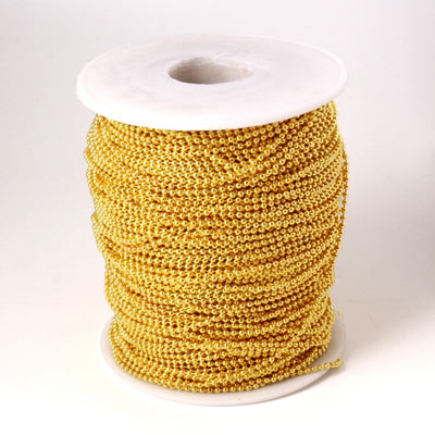 Ball chain, gilded brass, on spool, 2mm, 100pcs ball chain connectors are included, 100m