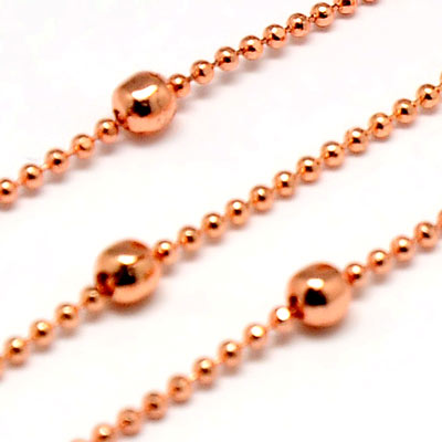 Ball chain, rose gilded brass with decorative bead, 1.5mm, 1m
