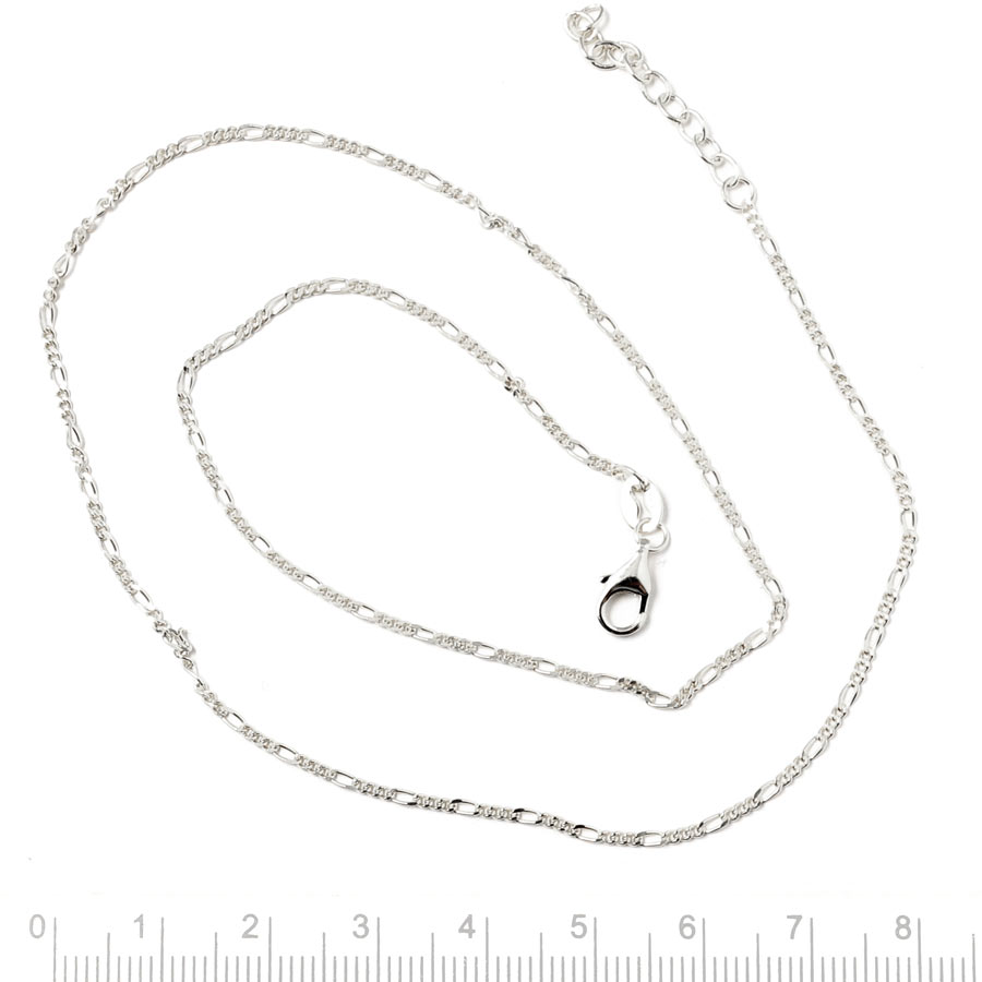 Necklace, Figaro cable chain with facets, sterling silver, wire 0.4mm, adjustable length 40-43cm
